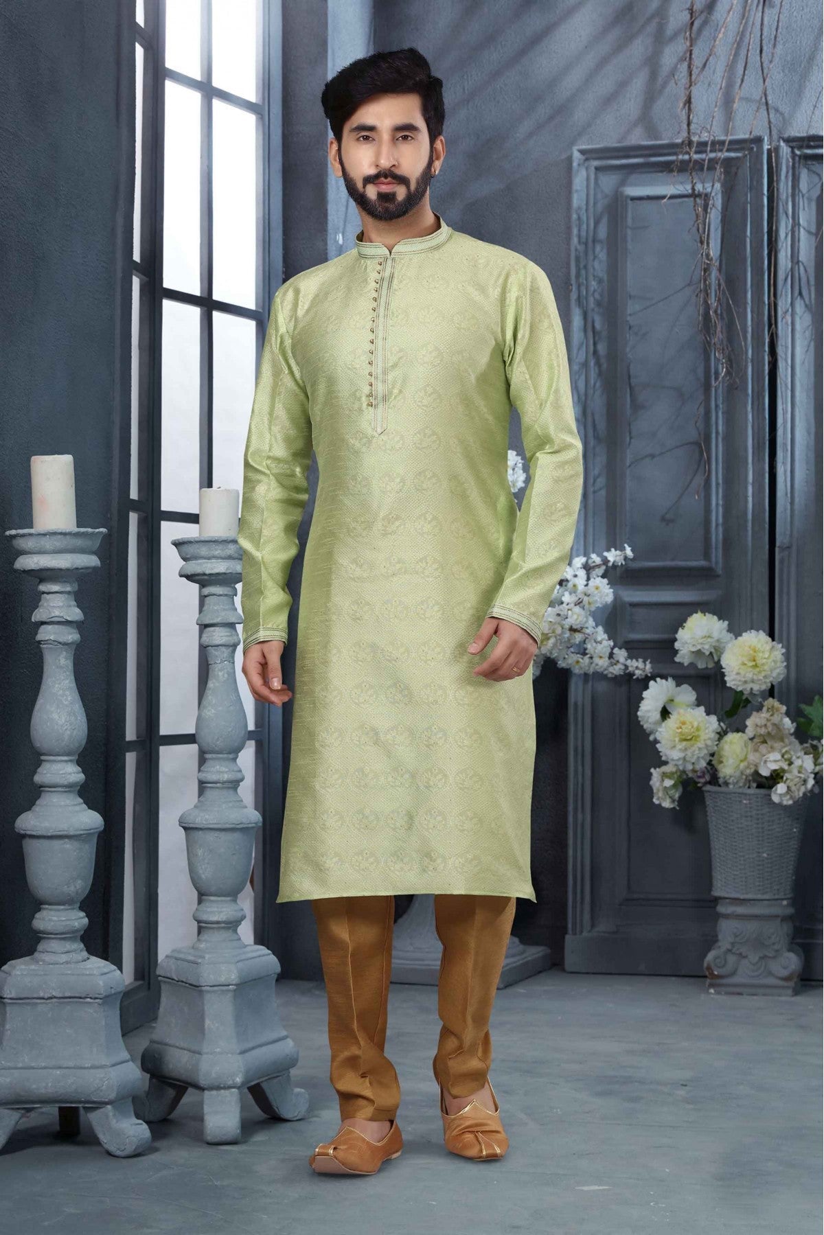 Green Colour Kurta Pajama In Jacquard Fabric VSKP1040126