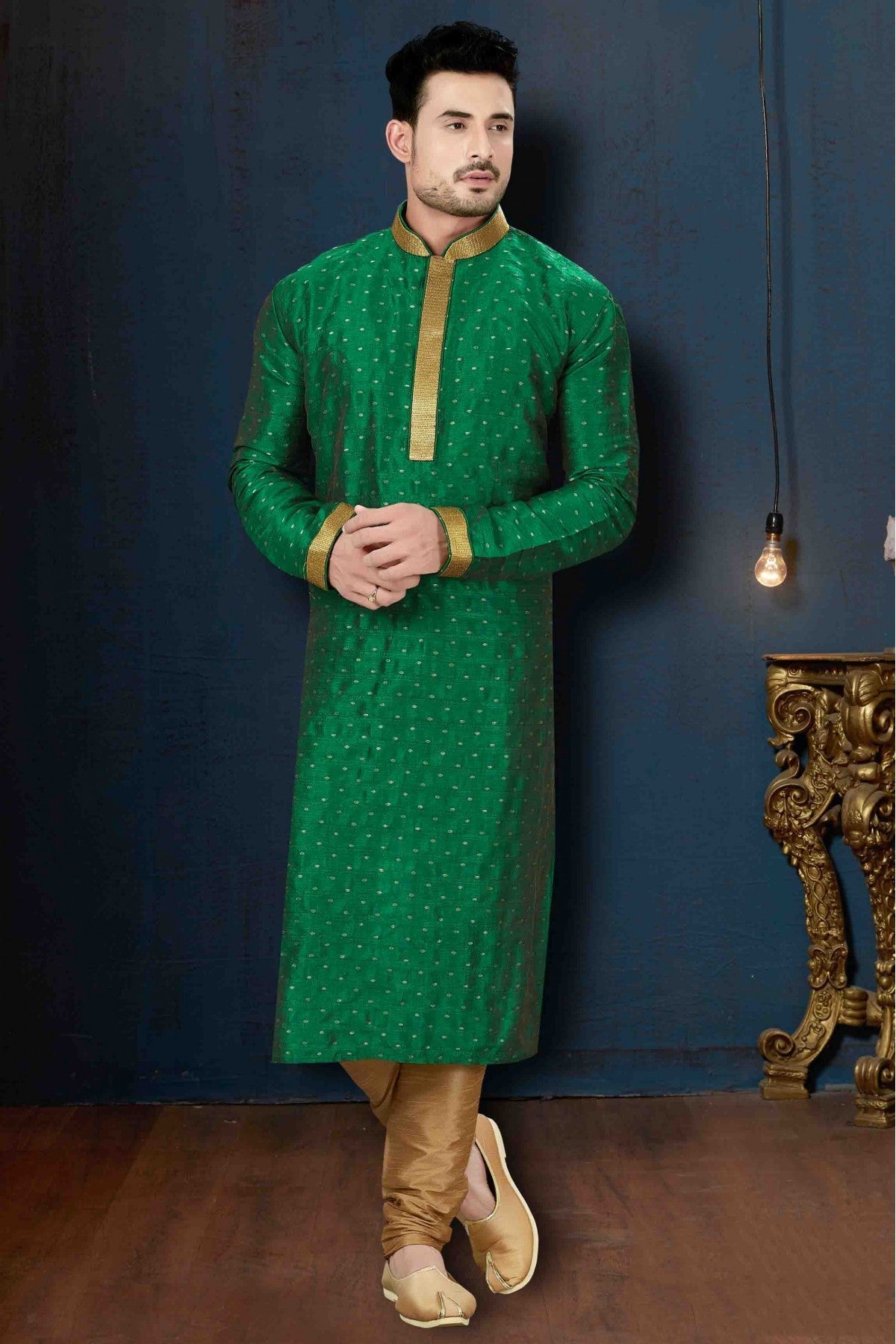 Green Colour Kurta Pajama In Malbari Silk Fabric VSKP1040063