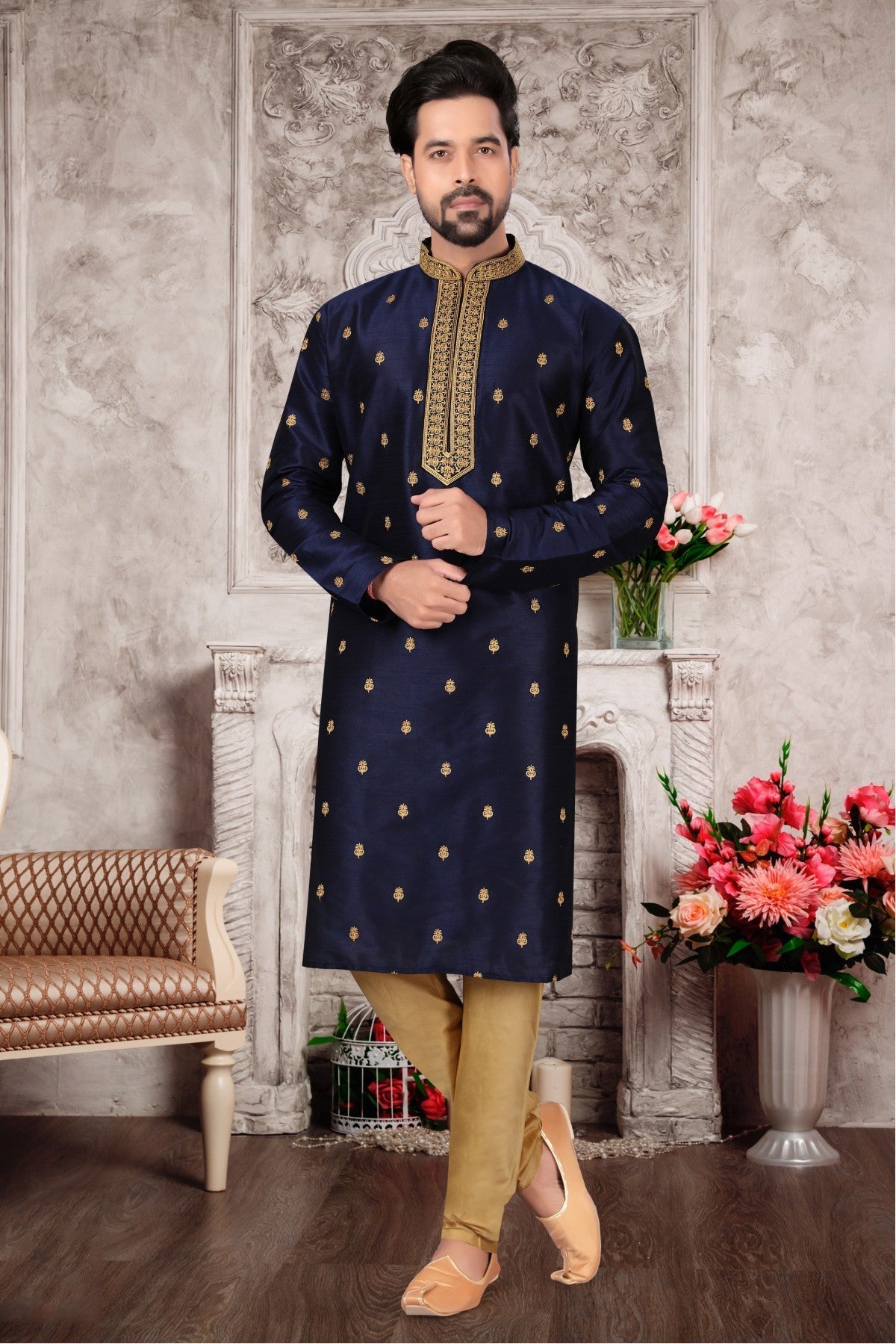 Green Colour Kurta Pajama In Silk Dupion Fabric VSKP1040115