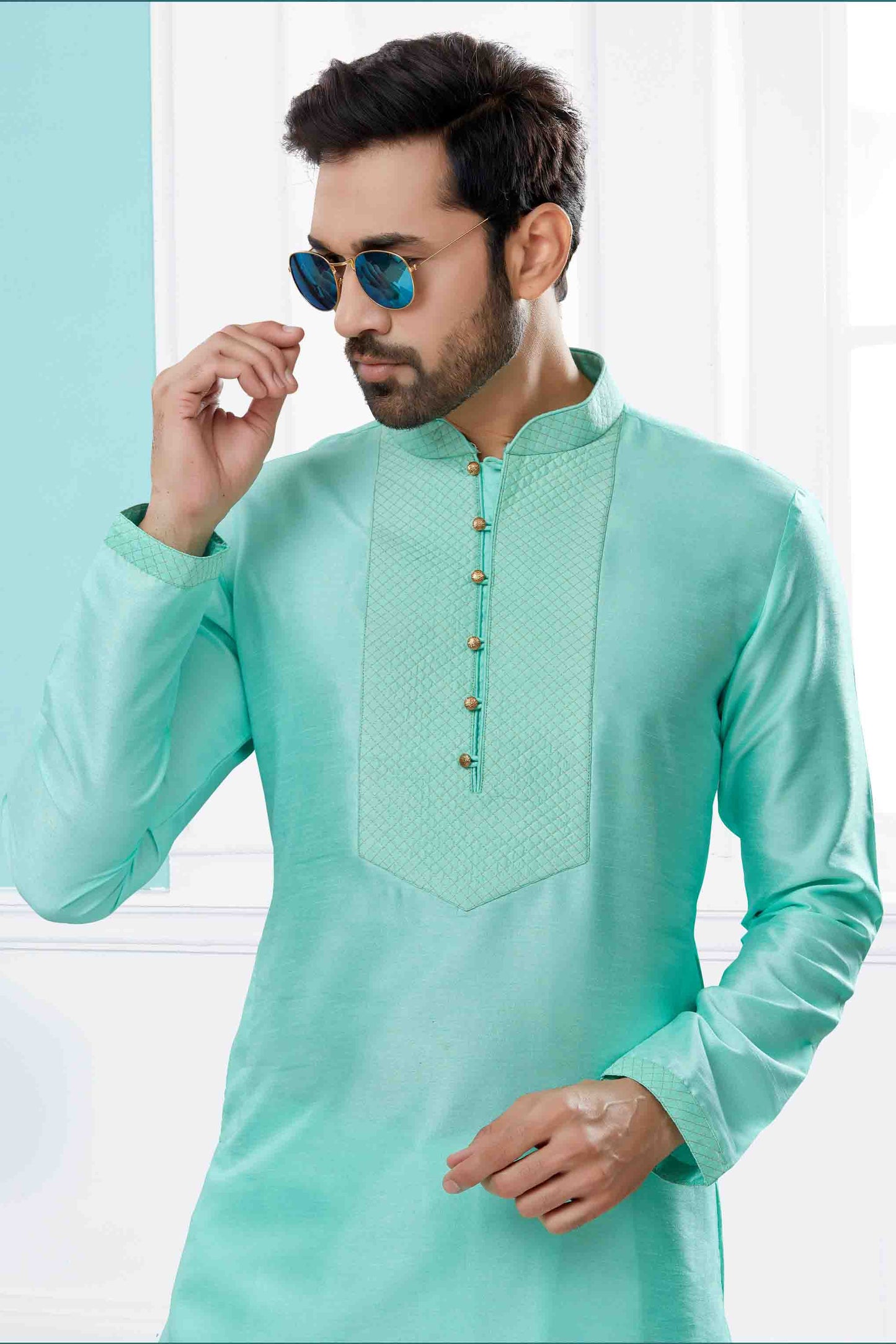 Green Colour Kurta Pajama In Silk Dupion Fabric VSSH1040483