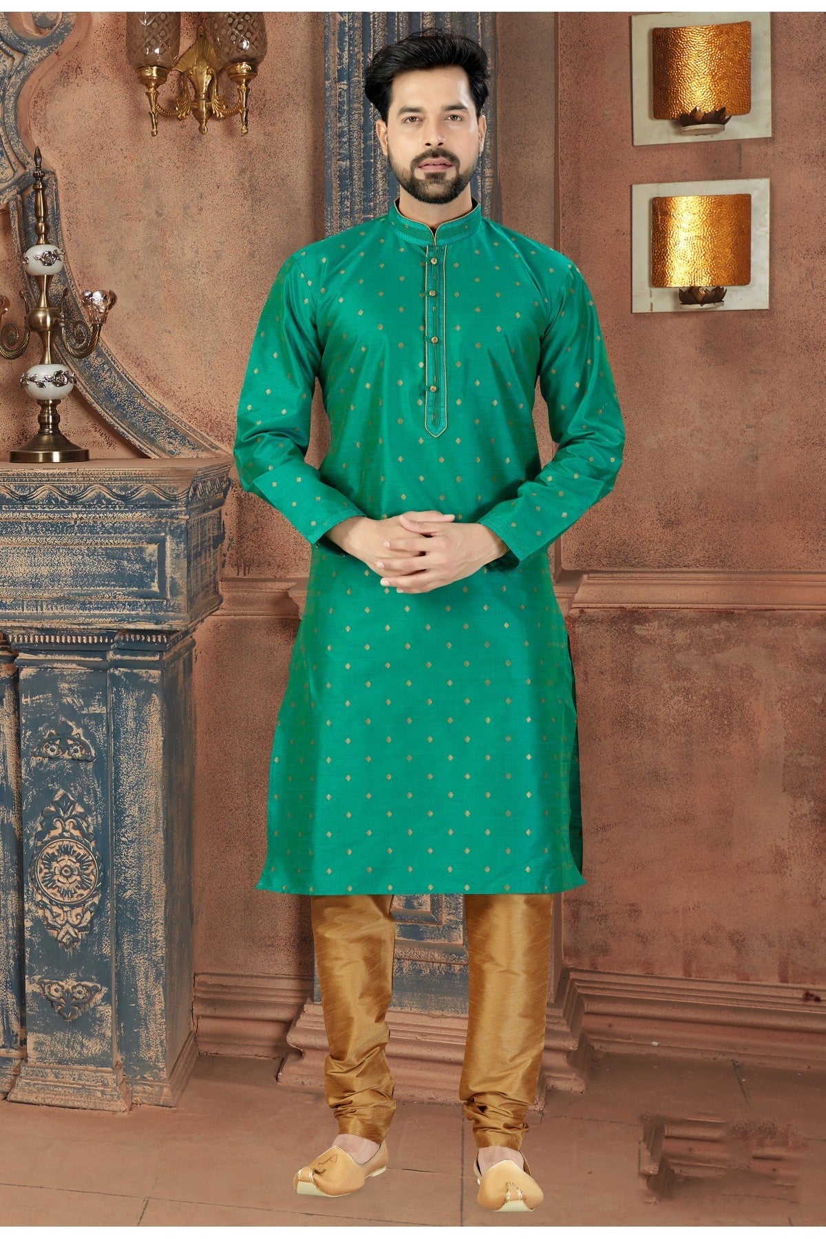 Green Colour Kurta Pajama In Silk Fabric VSKP1040089
