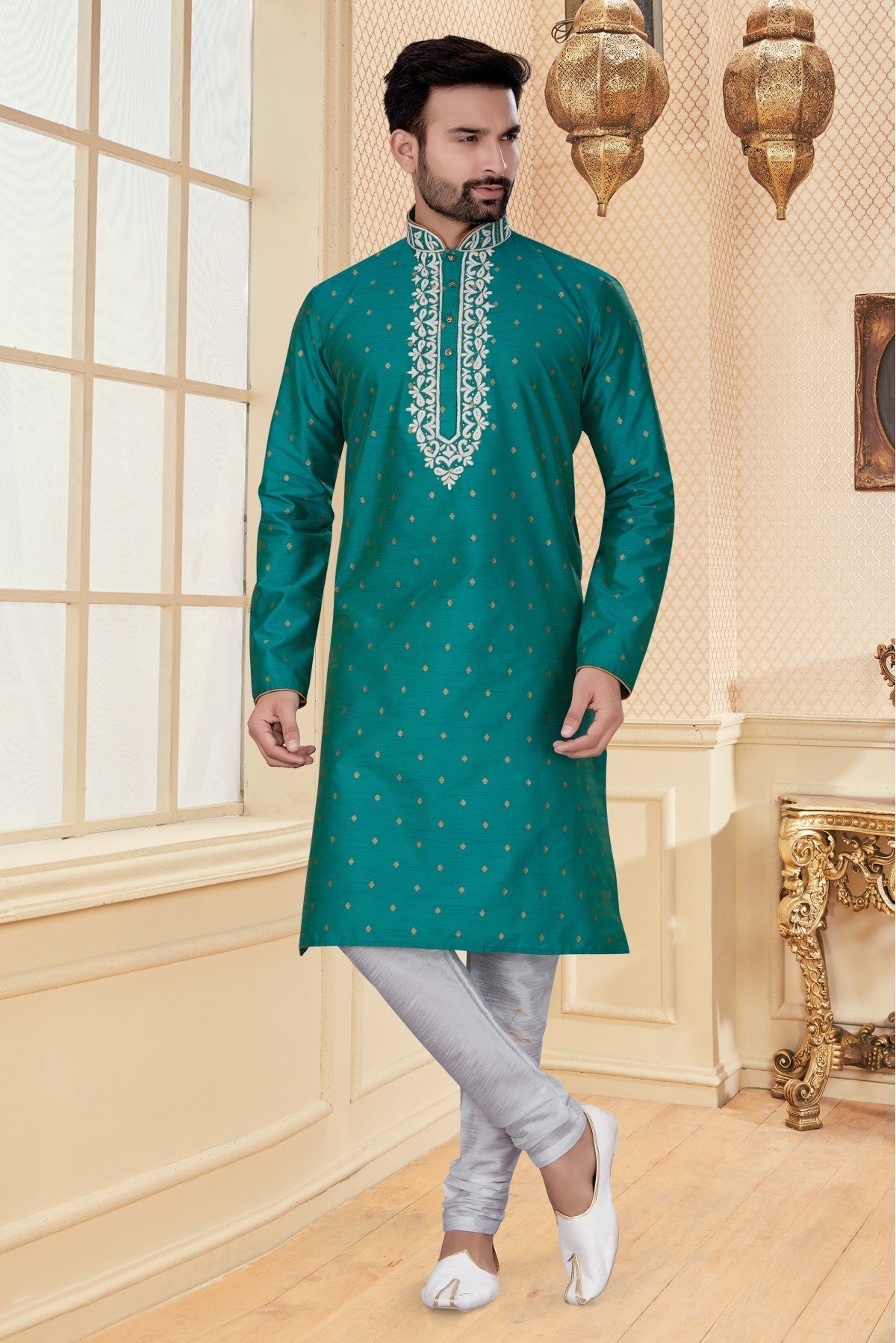 Green Colour Kurta Pajama In Silk Fabric VSKP1040104