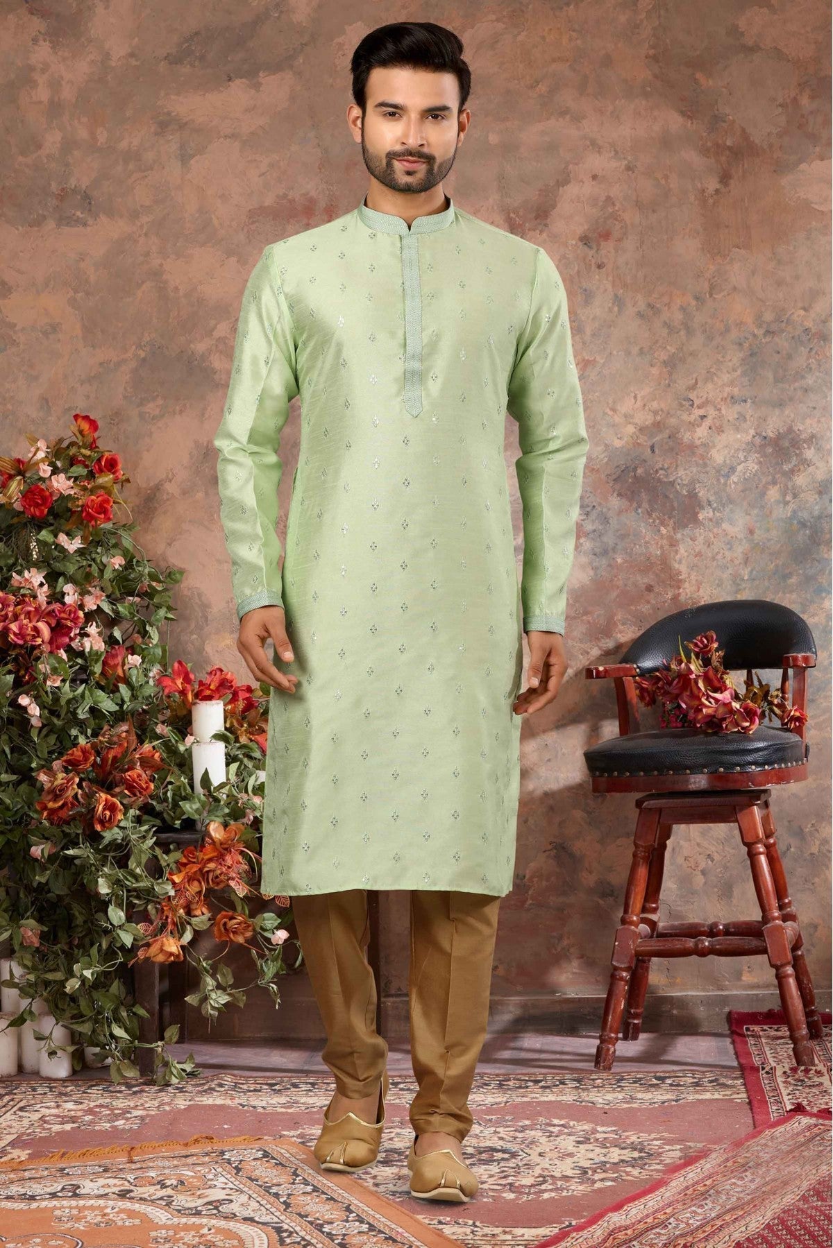 Green Colour Kurta Pajama In Silk Fabric VSKP1040123