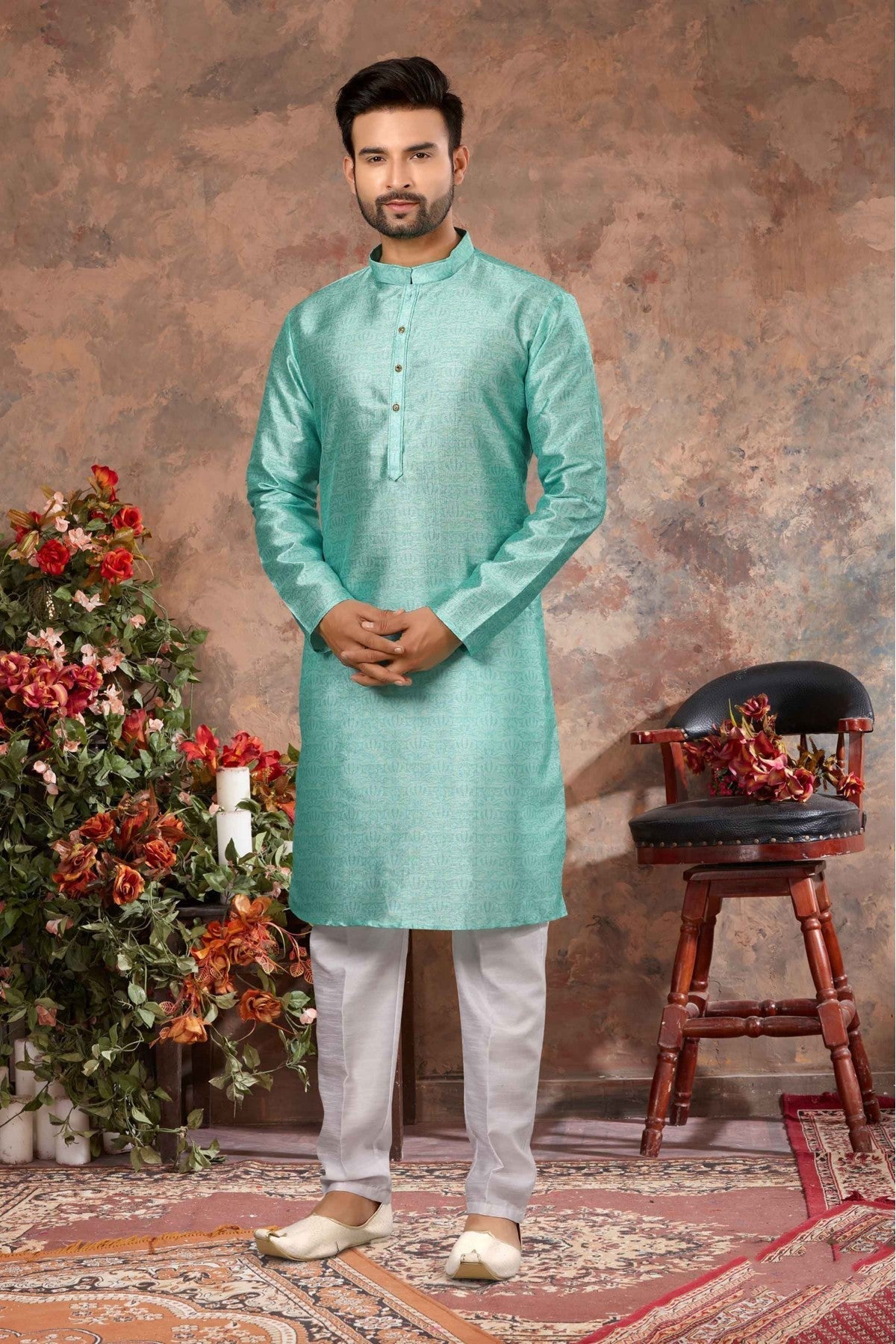 Green Colour Kurta Pajama In Silk Fabric VSKP1040153
