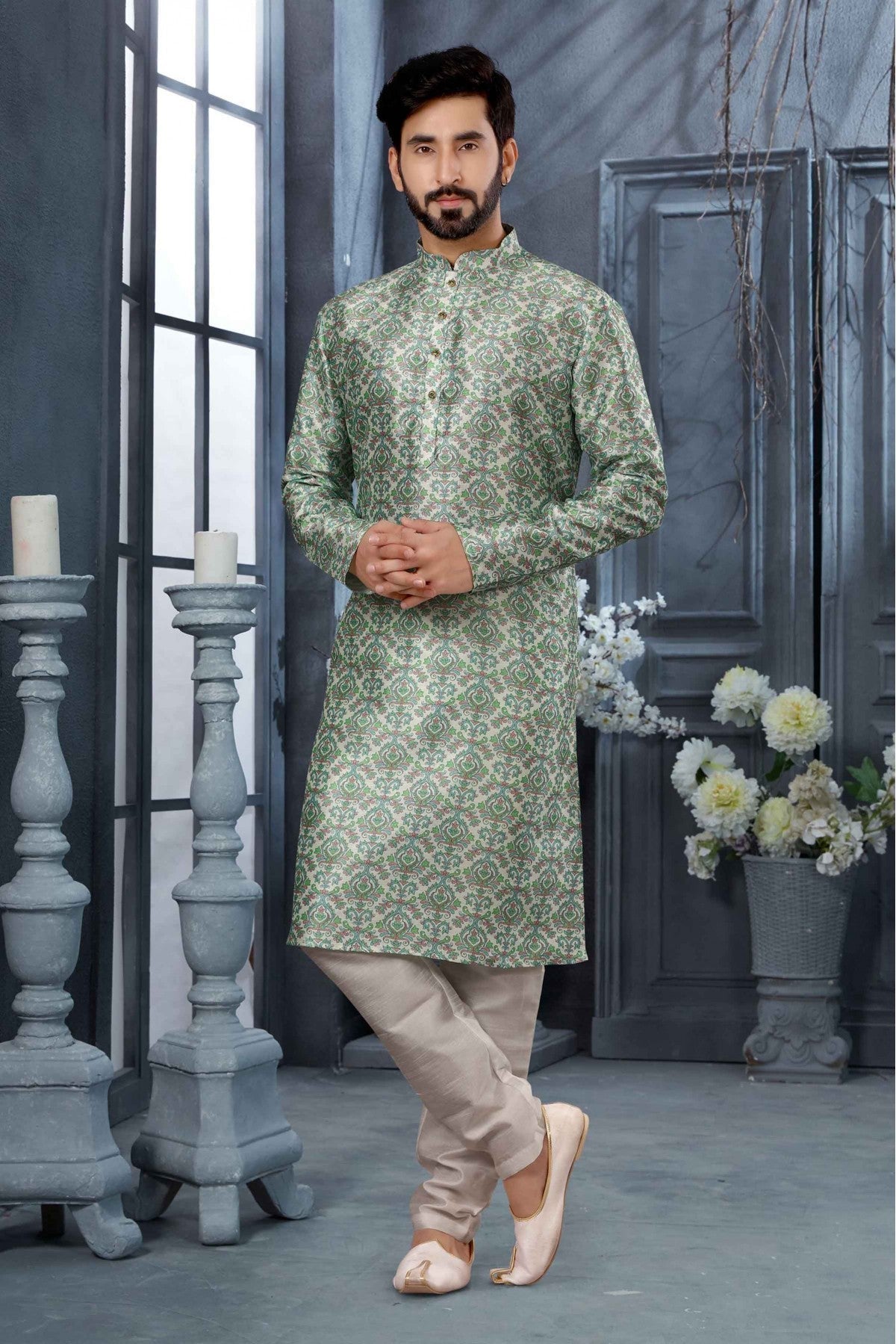 Green Colour Kurta Pajama In Silk Fabric VSKP1040167