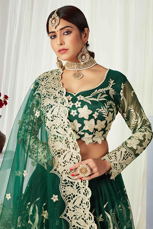 Green Colour Net Designer Lehenga Choli VSLC1240007