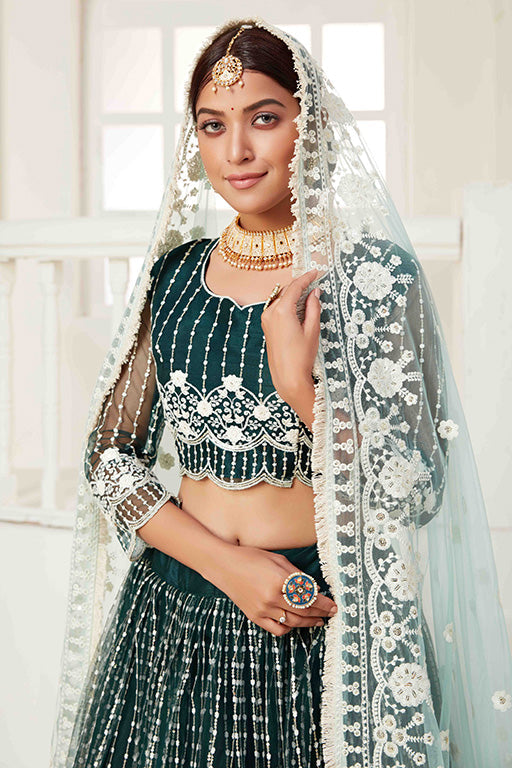 Green Colour Net Designer Lehenga Choli VSLC1240018