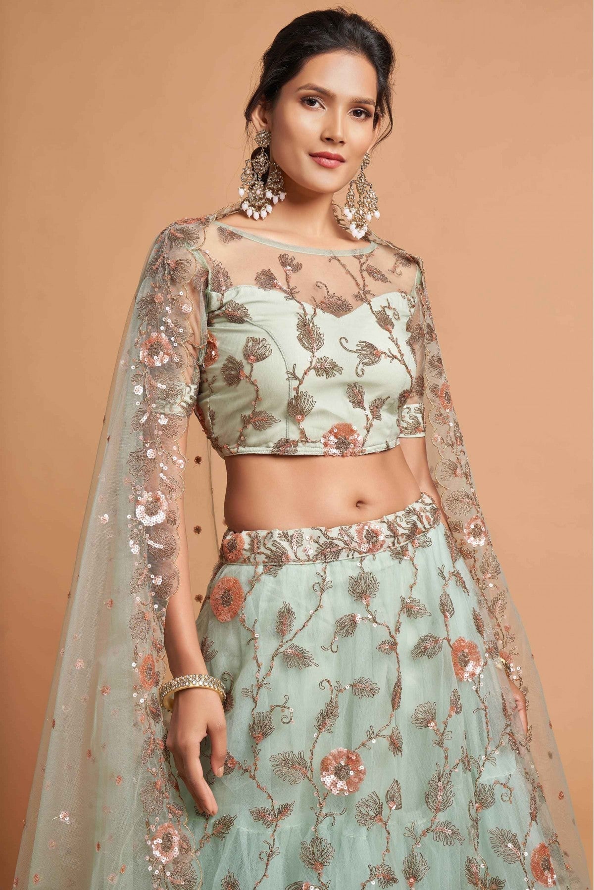 Green Colour Net Lehenga Choli VSLC1010122