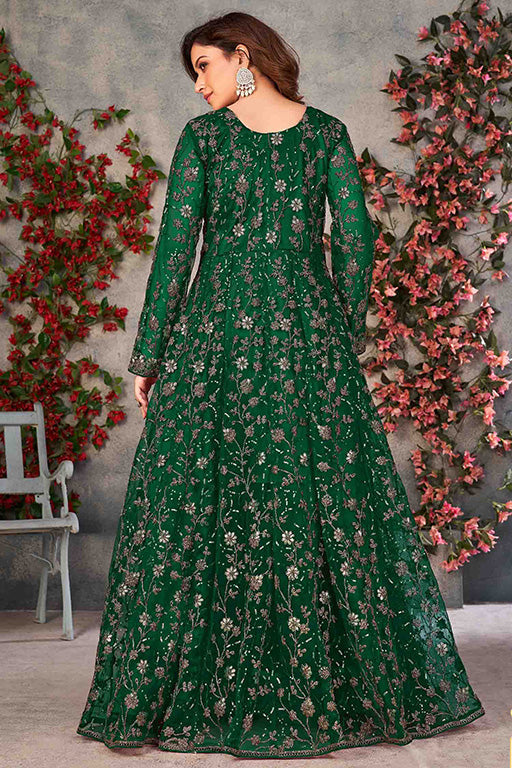 Green Colour Net Semi Stitched Pant Style Suit VSSM1050322