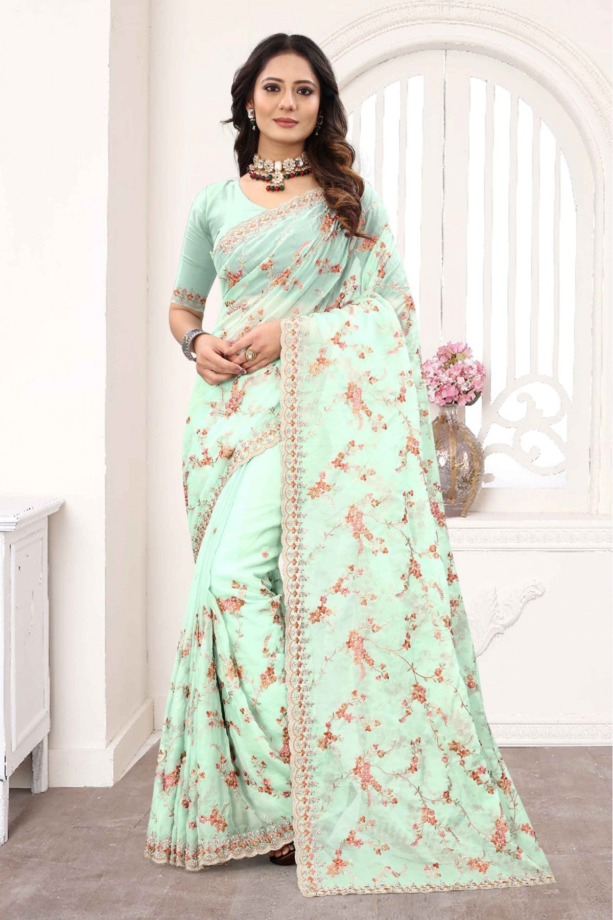 Green Colour Organza Designer Saree VSSD1090247