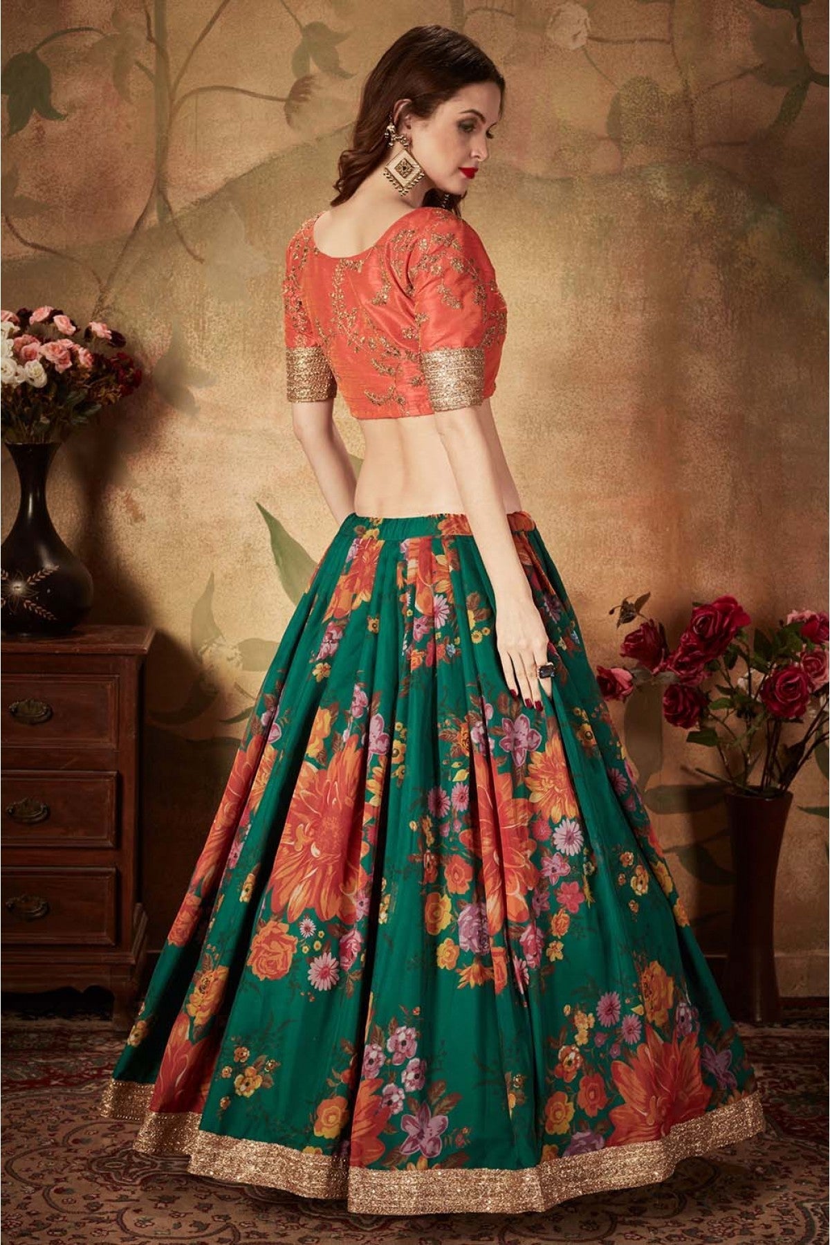 Green Colour Organza Lehenga Choli VSLC1010086