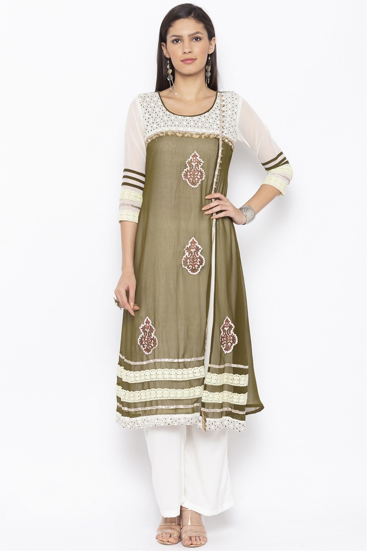 Green Colour Plus Size Georgette Embroidery Kurta Set