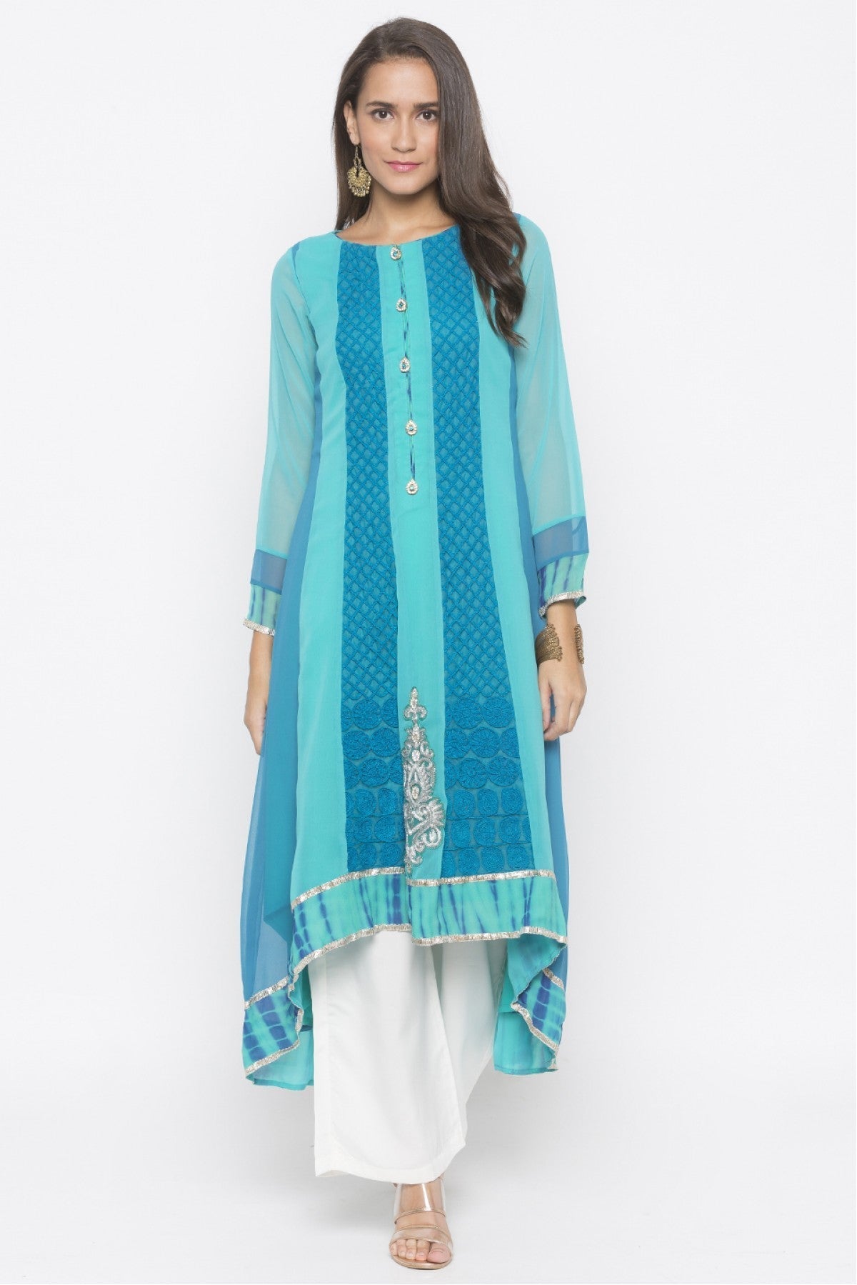 Green Colour Plus Size Georgette Embroidery Kurta Set