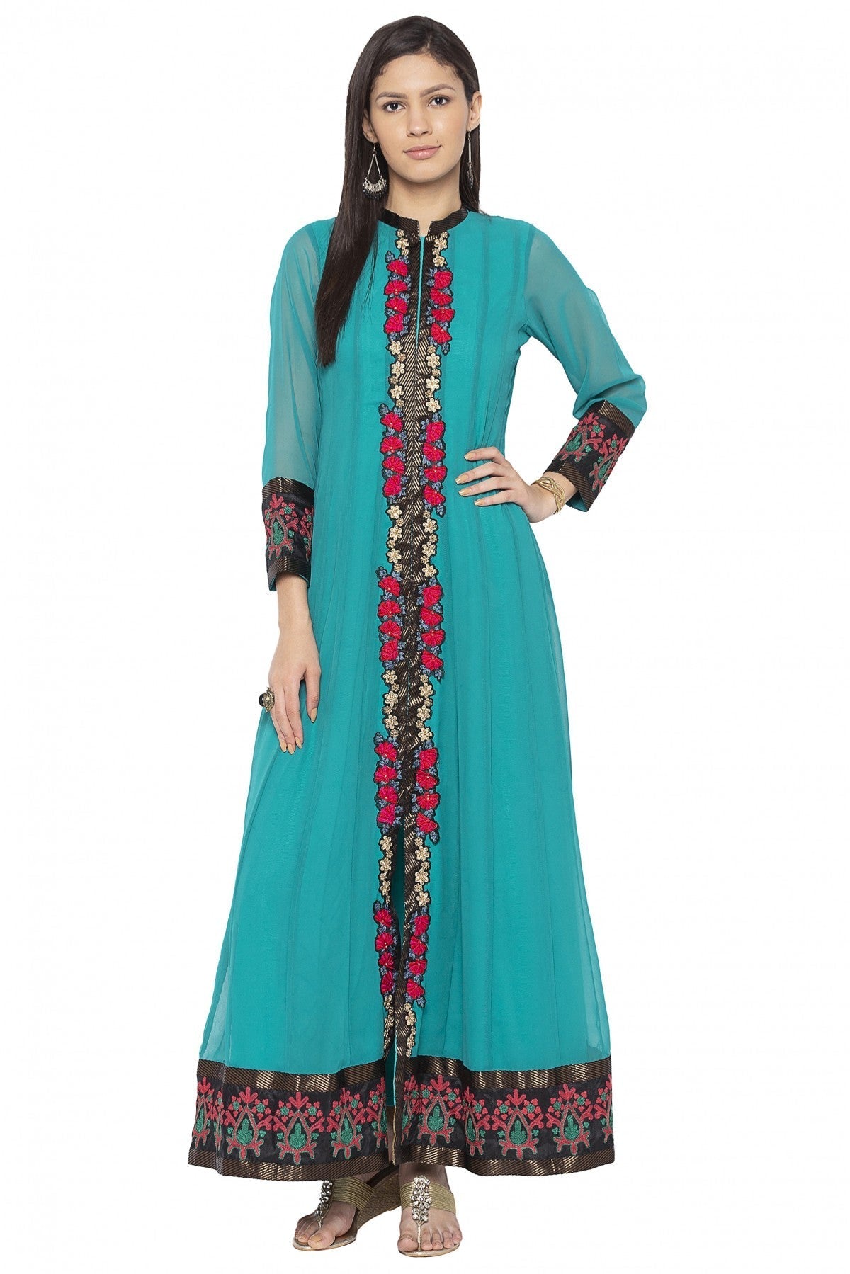 Green Colour Plus Size Georgette Embroidery Kurti