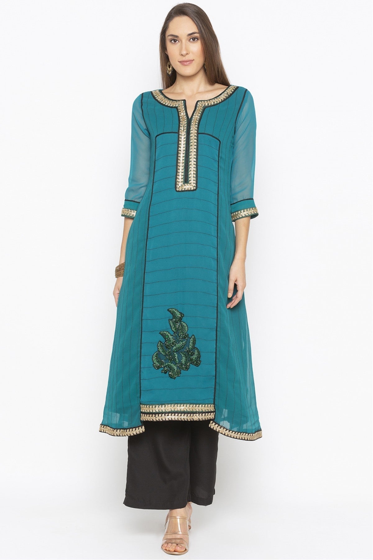 Green Colour Plus Size Georgette Embroidery Kurti