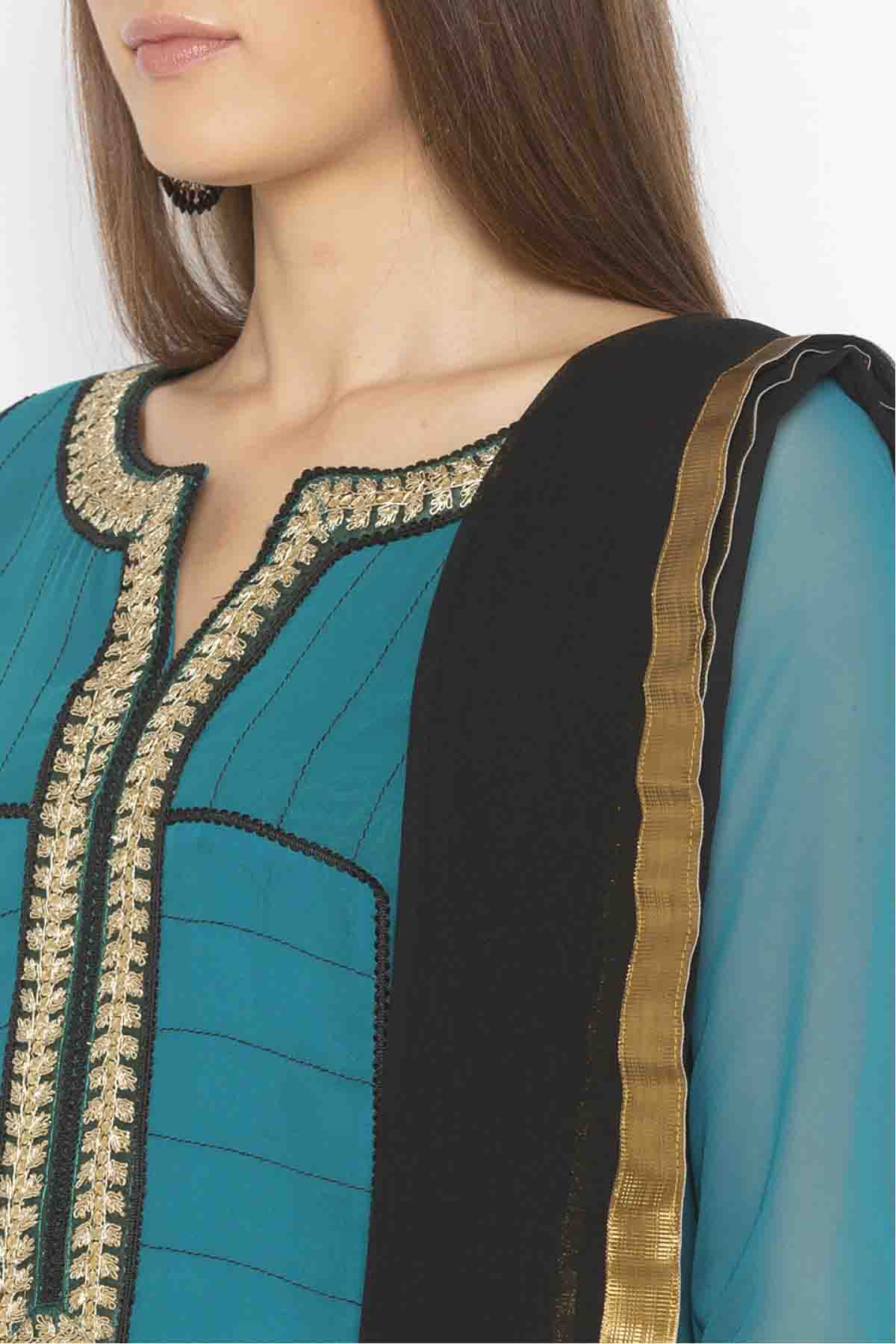 Green Colour Plus Size Georgette Embroidery Palazzo Pant Suit VSSS1070306