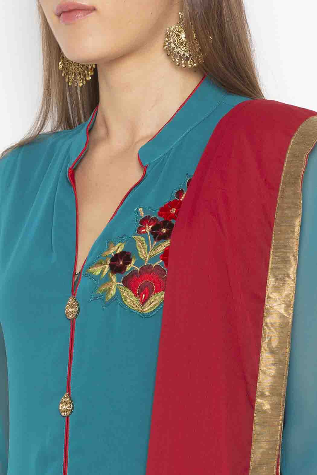 Green Colour Plus Size Georgette Embroidery Palazzo Pant Suit VSSS1070326