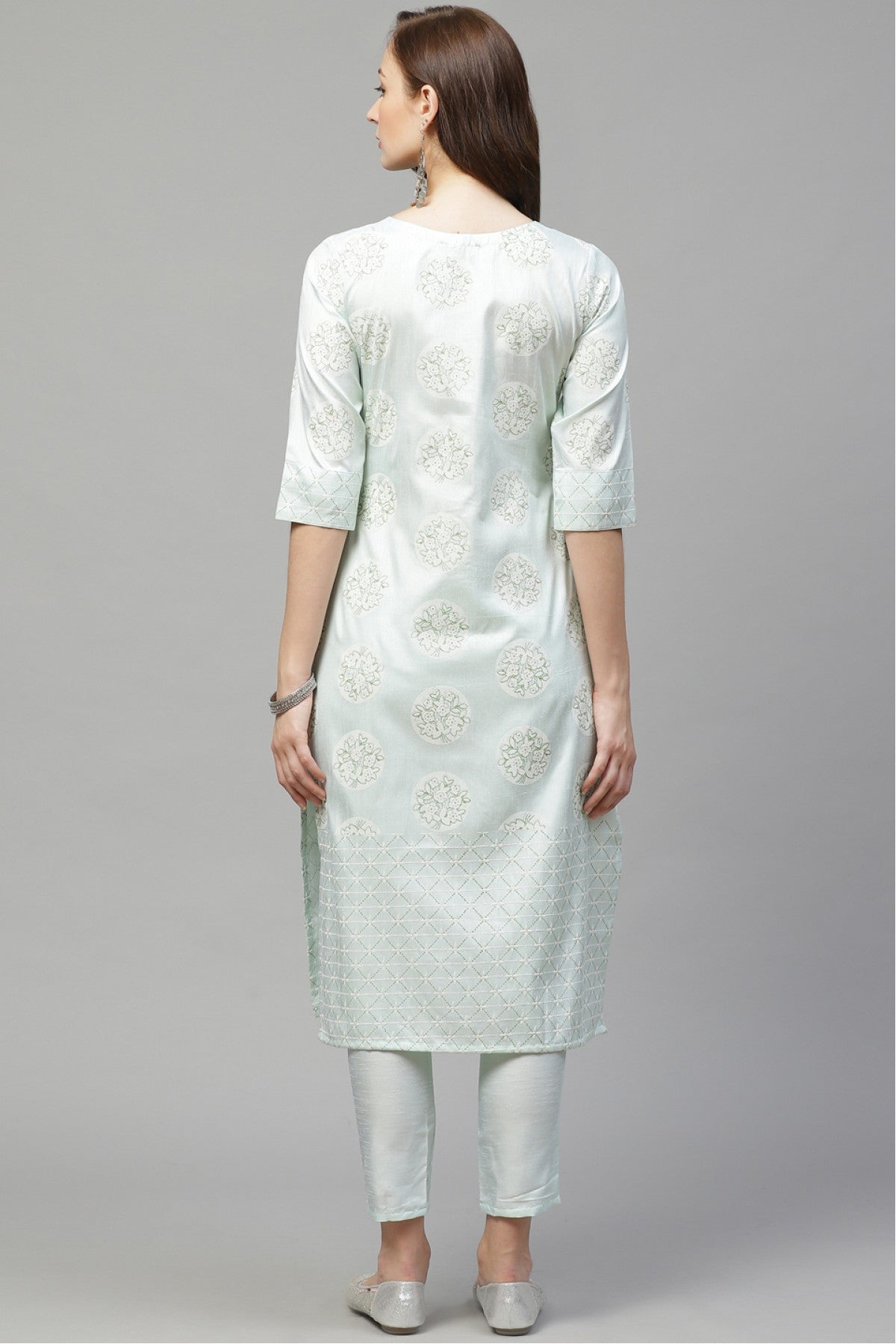 Green Colour Plus Size Poly Silk Straight Kurta Pant Set VSKR1060138