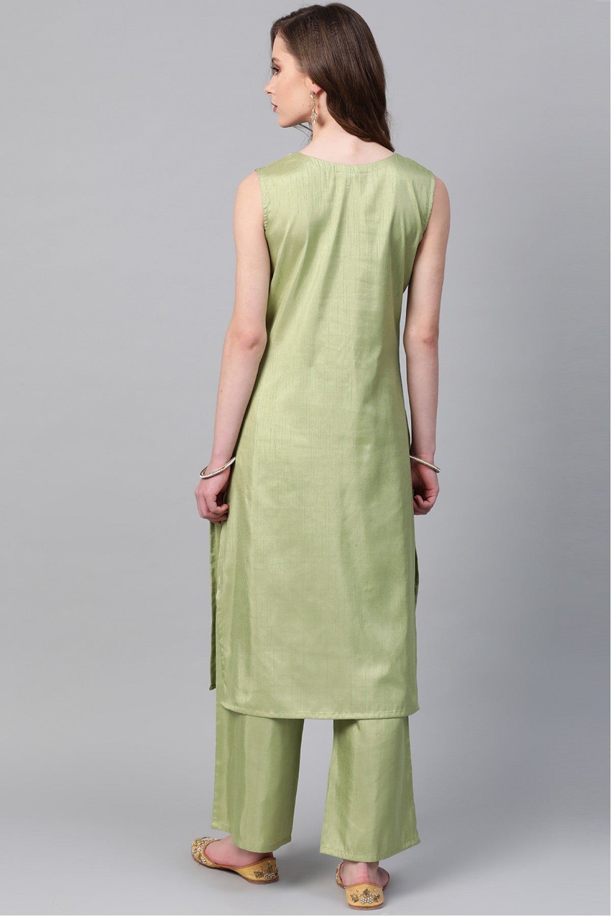 Green Colour Plus Size Poly Silk Straight Kurti VSKR1060215