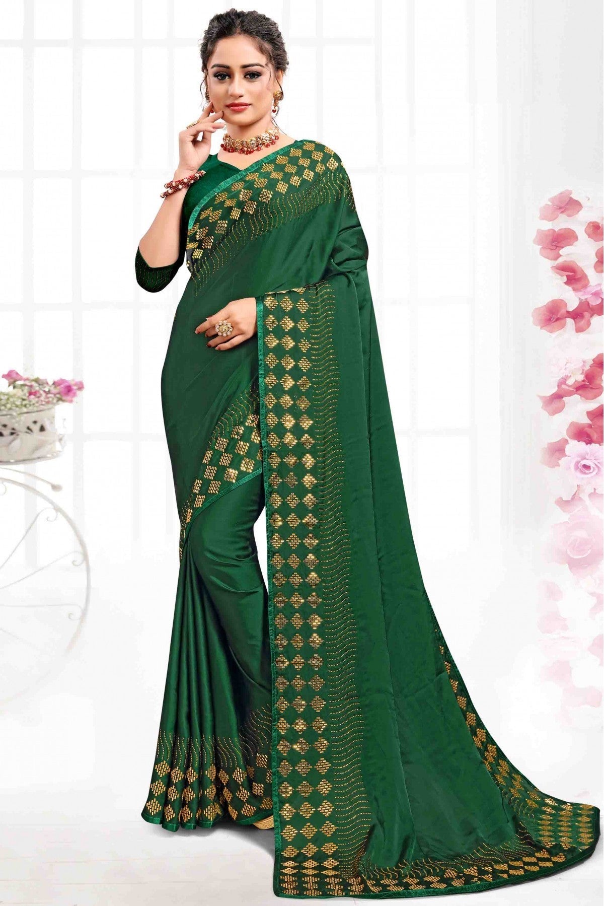 Green Colour Pure Satin Designer Saree VSSD1120088