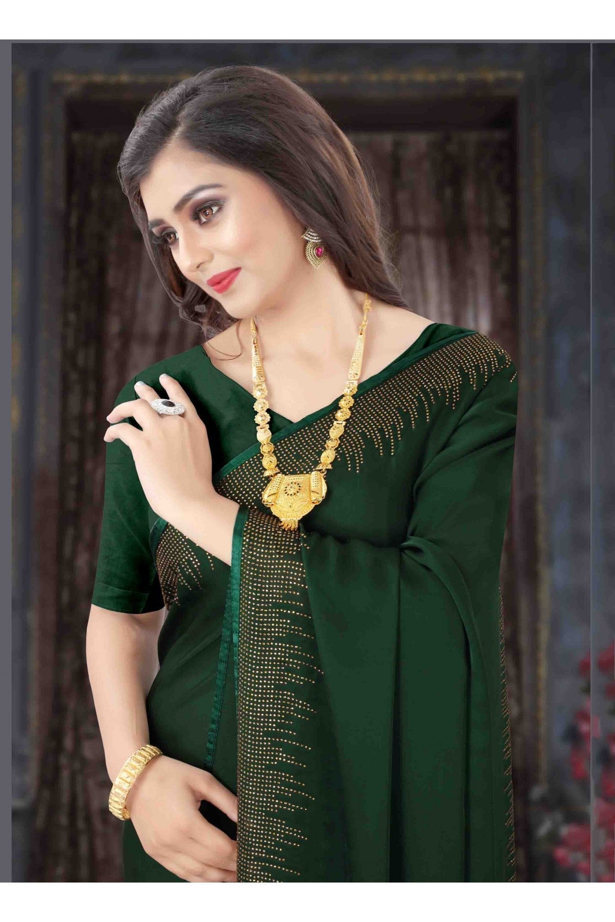 Green Colour Pure Satin Designer Saree VSSD1120701