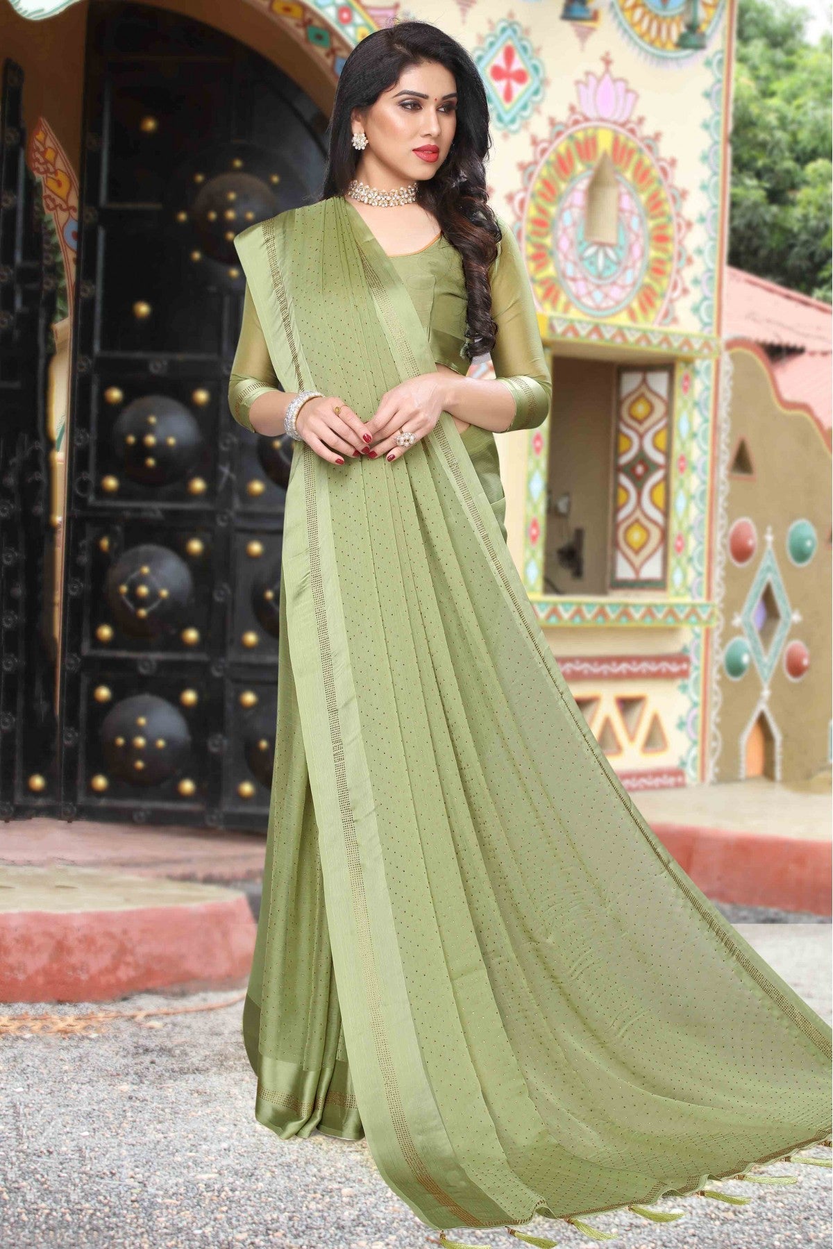 Green Colour Satin Designer Saree VSSD1120596