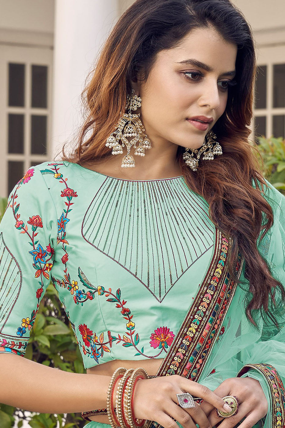 Green Colour Silk Embroidery Lehenga Choli VSLC1150098