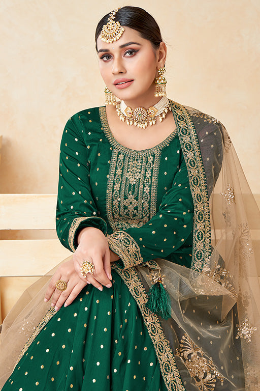 Green Colour Taffeta Silk Anarkali Suit VSSM1050349