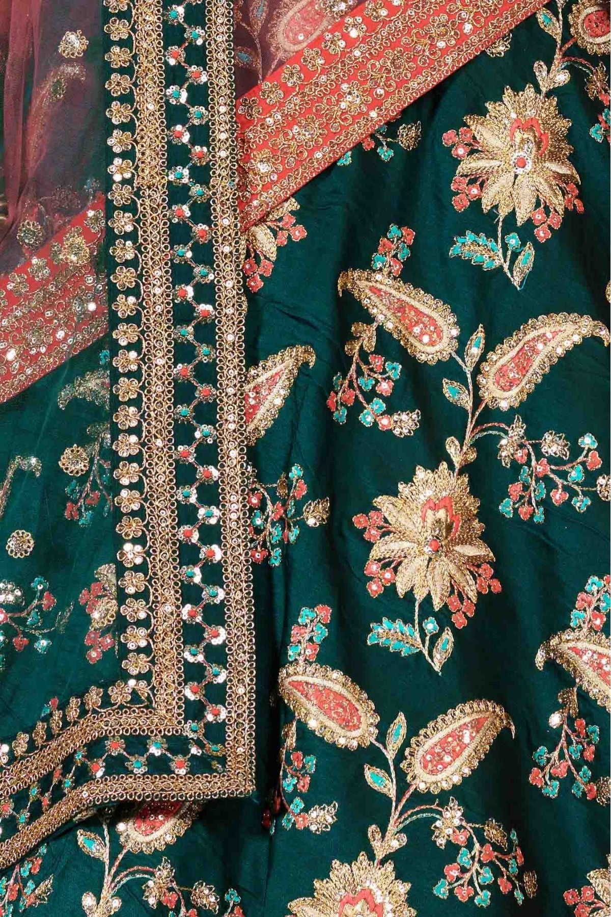 Green Colour Taffeta Silk Lehenga Choli VSLC1010024