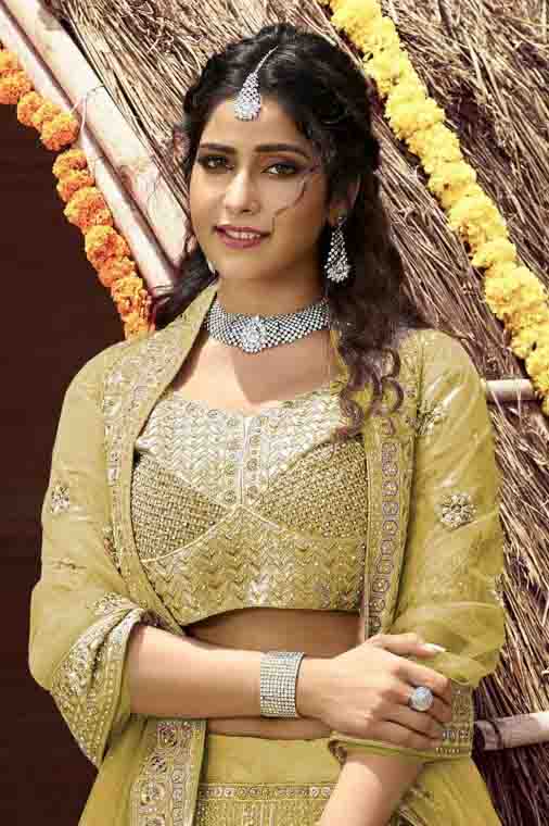 Green Colour Velvet Resham Work Lehenga Choli VSLC1080130