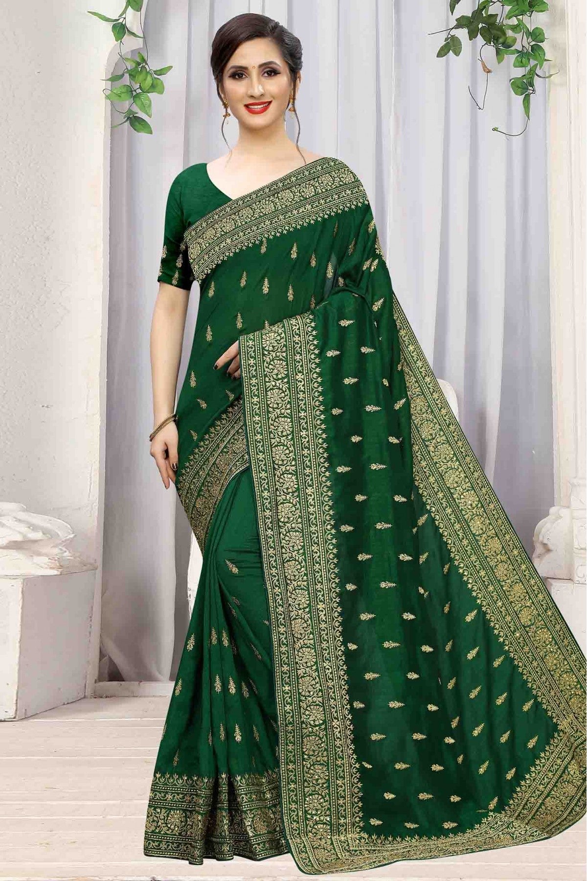 Green Colour Vichitra Silk Designer Saree VSSD1090070