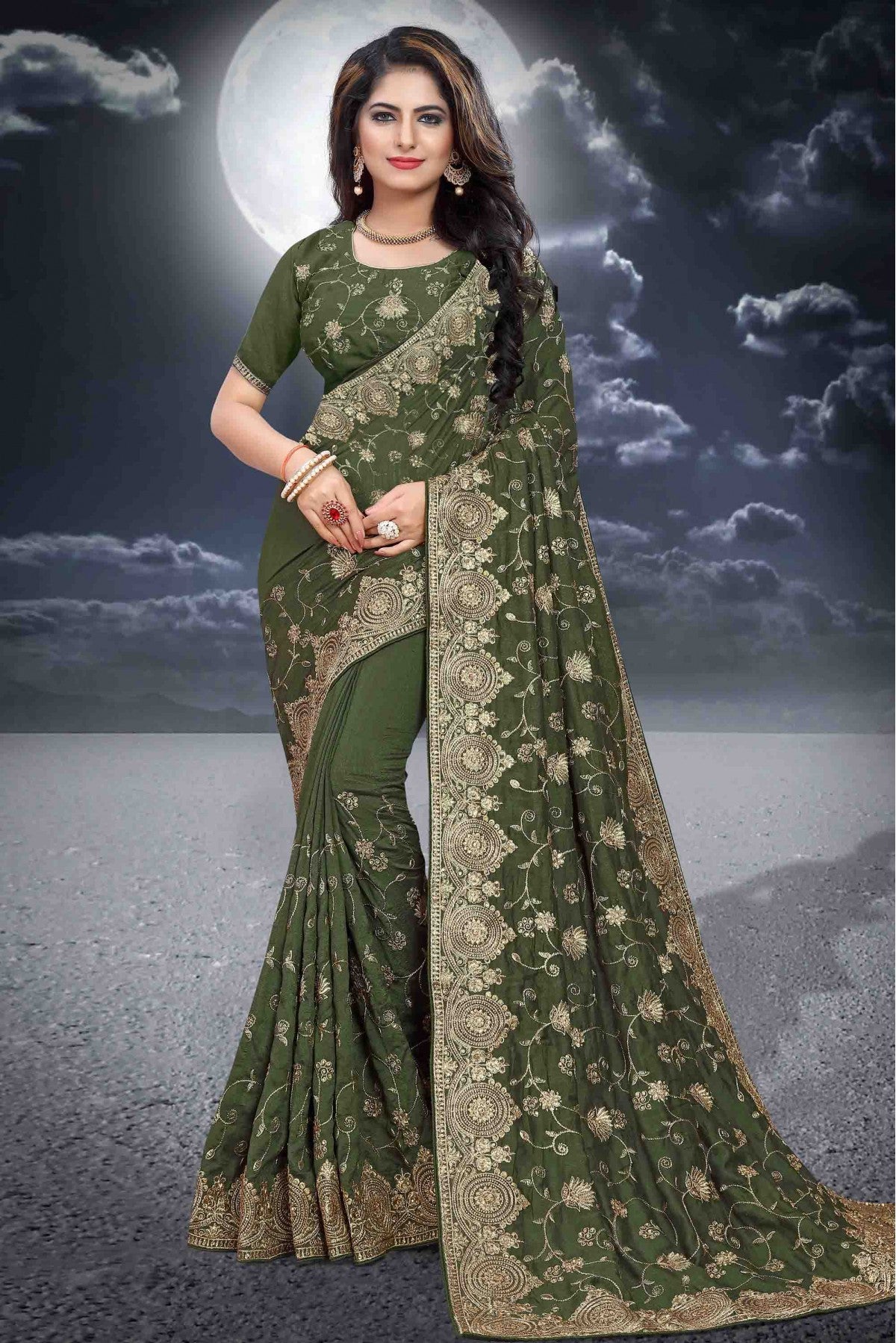 Green Colour Vichitra Silk Designer Saree VSSD1090092