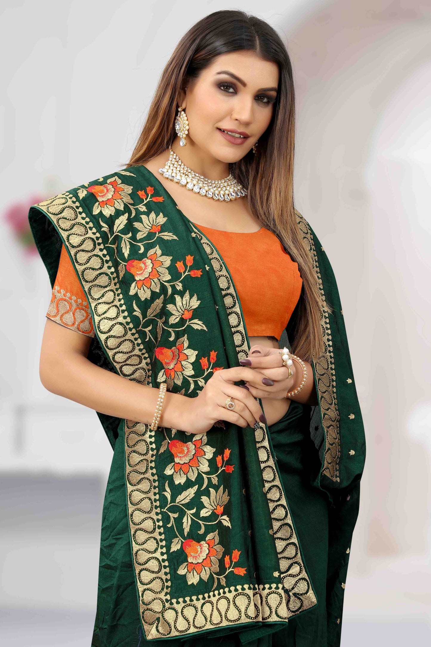 Green Colour Vichitra Silk Designer Saree VSSD1121200