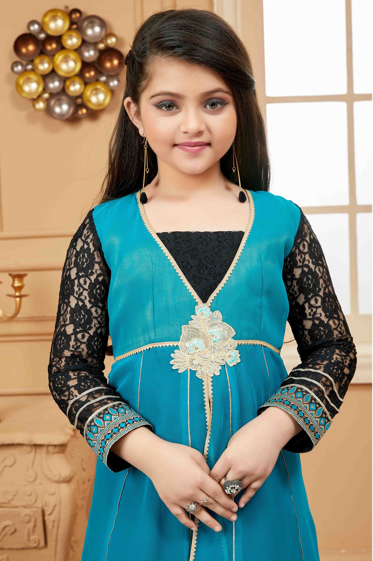 Green and Black Colour Faux Georgette Pant Style Suit VSGW1070767