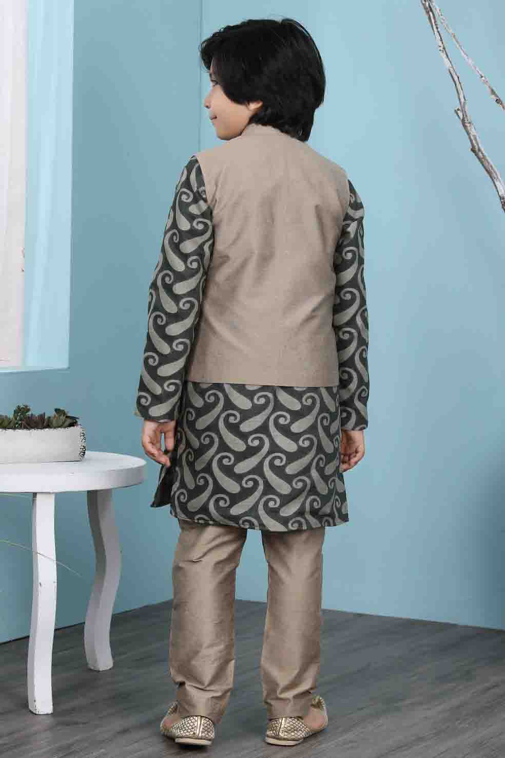 Green and Brown Colour Handloom Silk Kurta Pajama With Jacket VSBW1070113