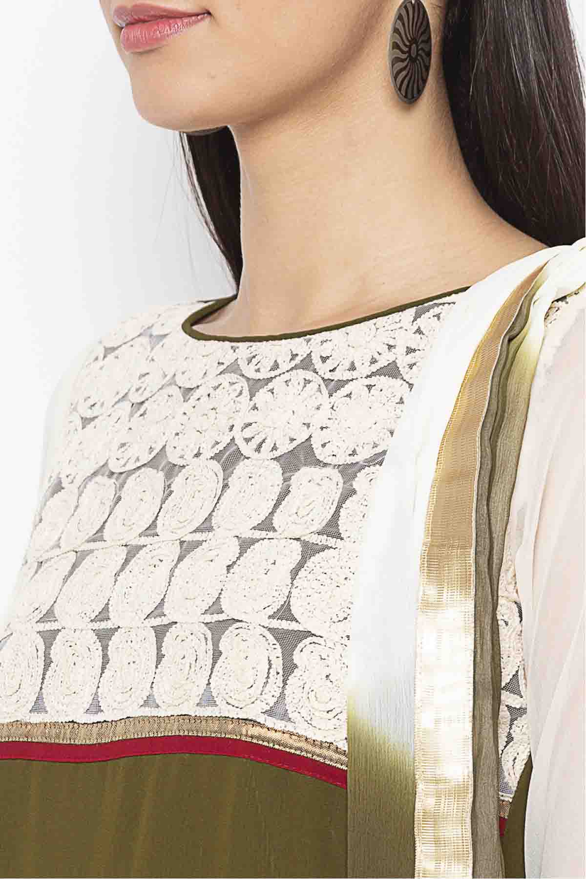 Green and White Colour Plus Size Georgette Embroidery Palazzo Pant Suit VSSS1070300