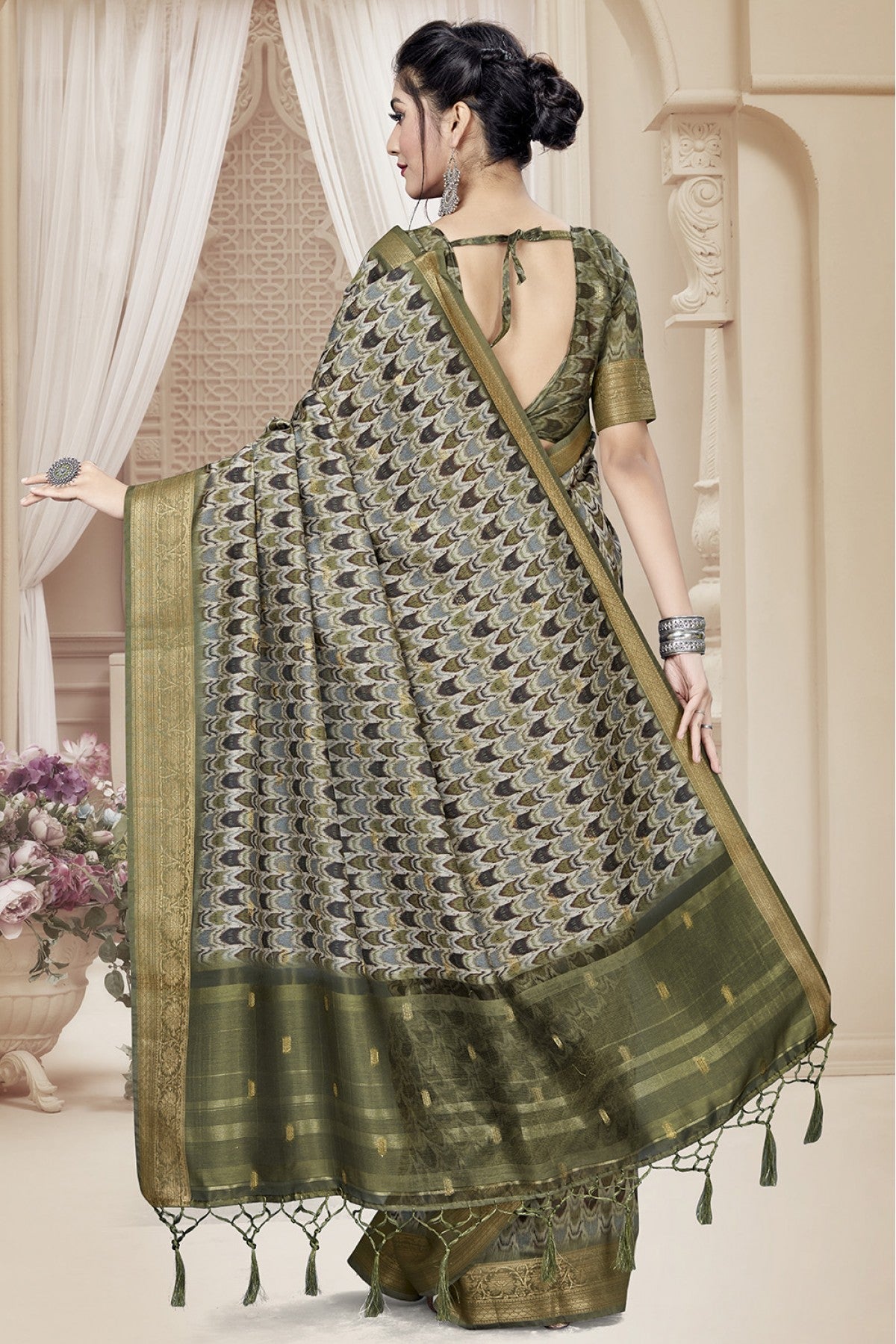 Grey Colour Art Silk Printed Saree VSSD1120644