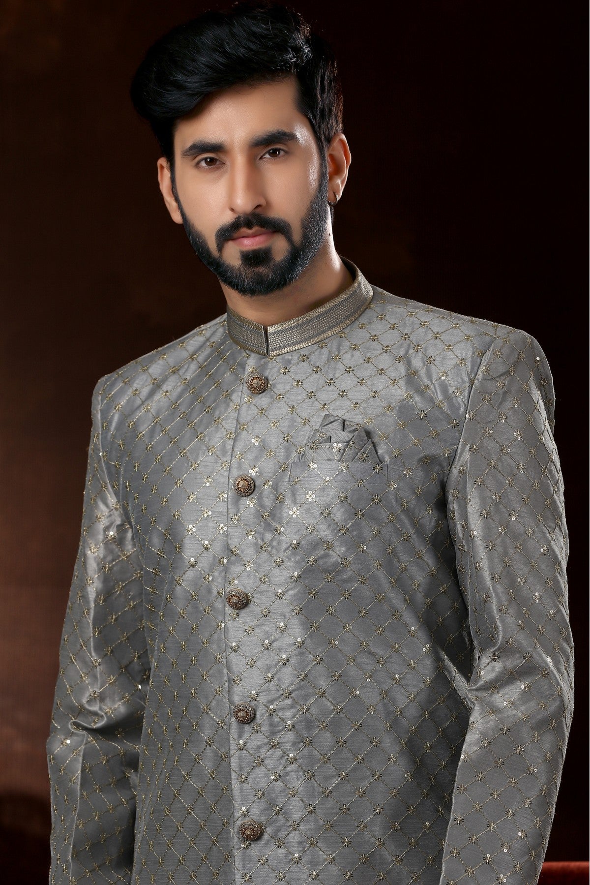 Grey Colour Art Silk Sherwani VSSH1040367