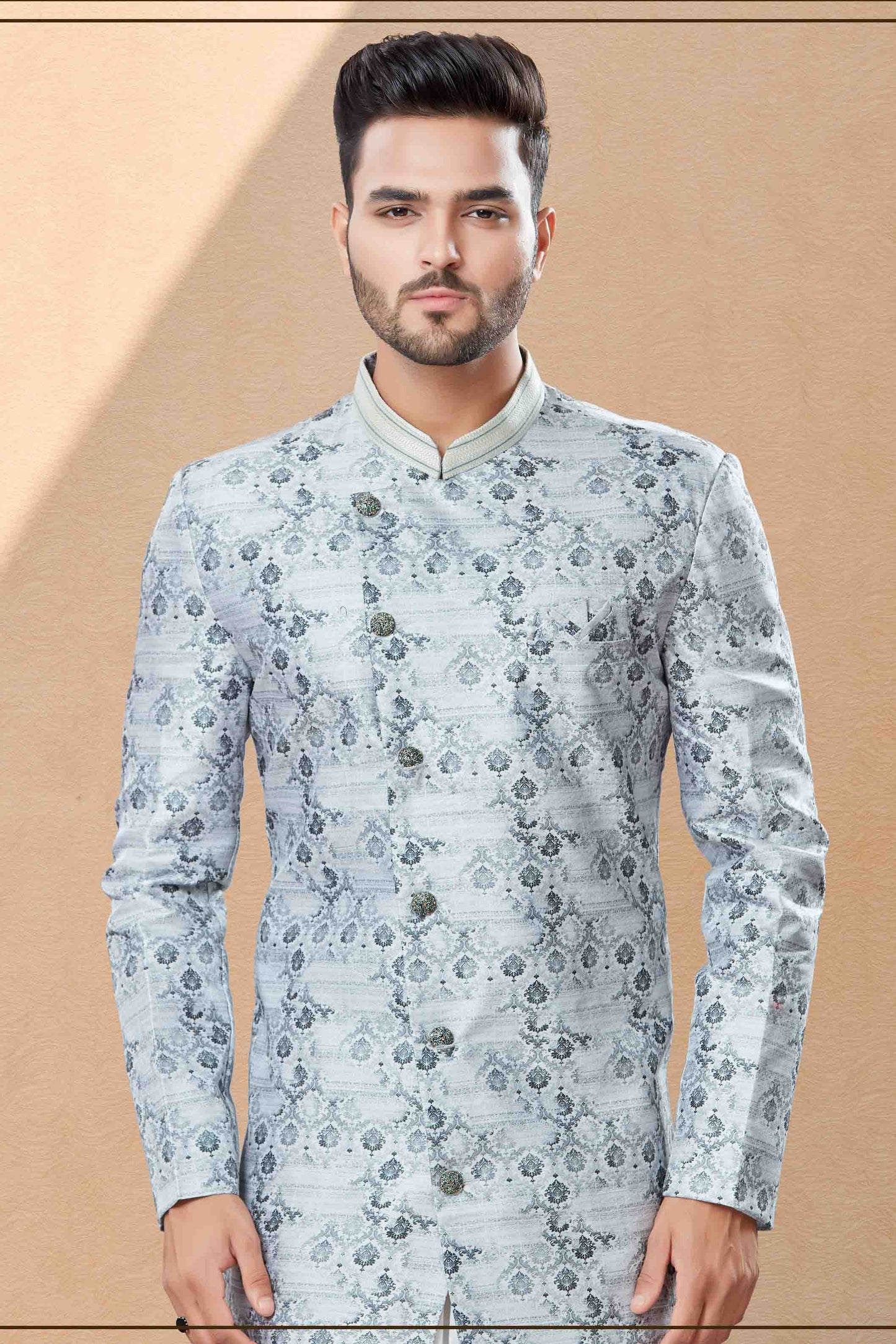 Grey Colour Dhoti Sherwani In Jacquard Fabric VSSH1040392