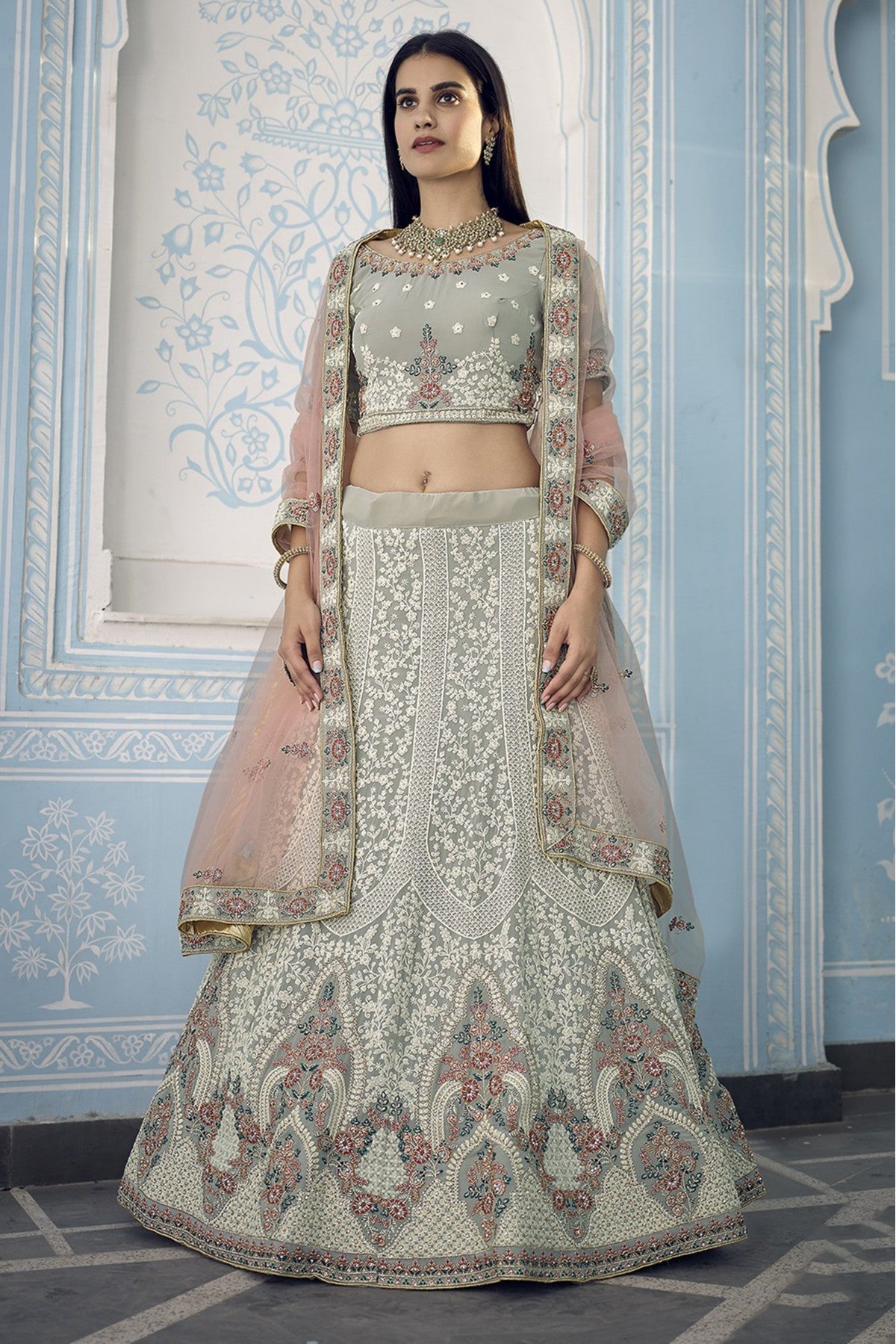 Grey Colour Georgette Thread Work Lehenga Choli VSLC1080590