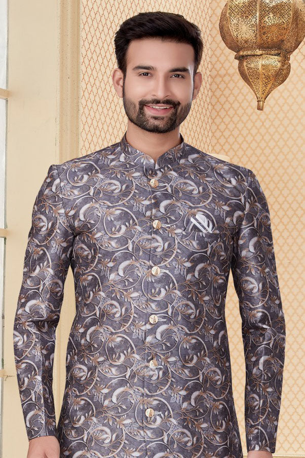 Grey Colour Jacquard Sherwani VSSH1040274