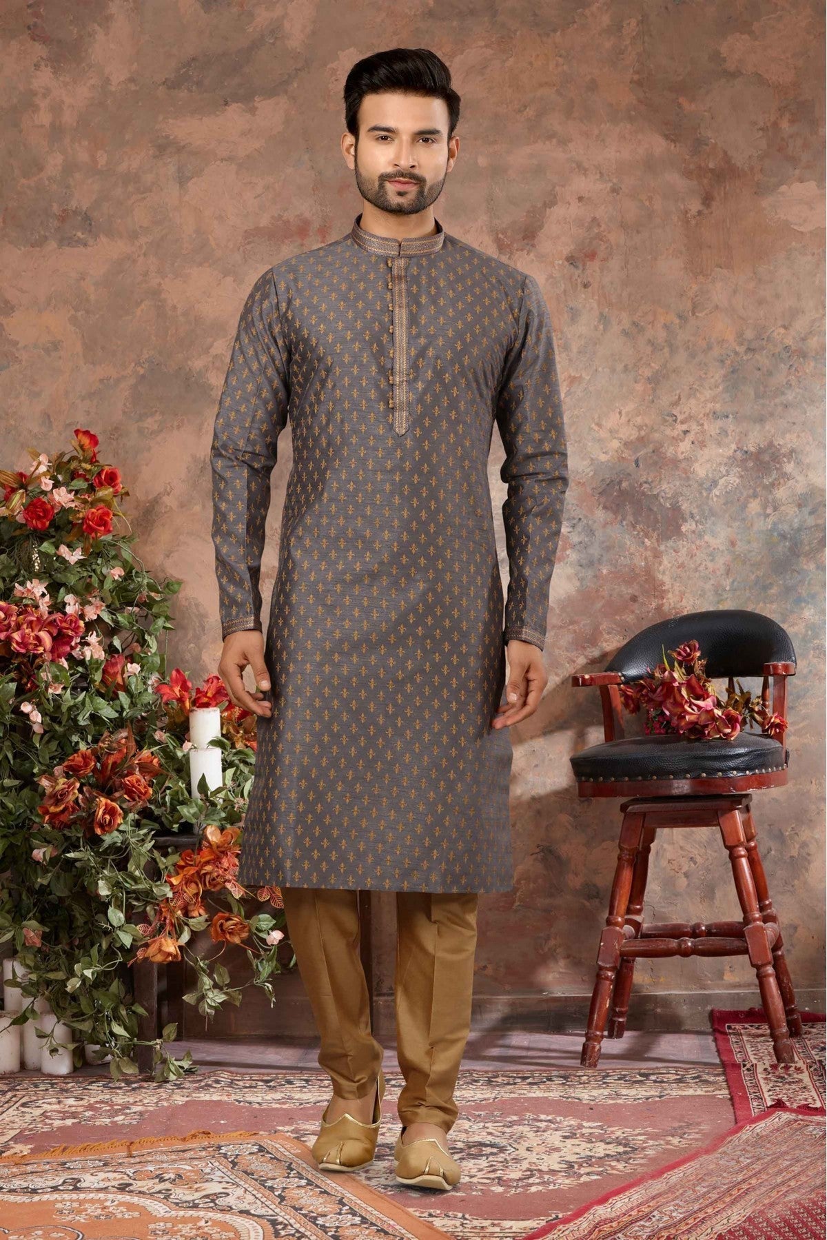 Grey Colour Kurta Pajama In Silk Fabric VSKP1040119