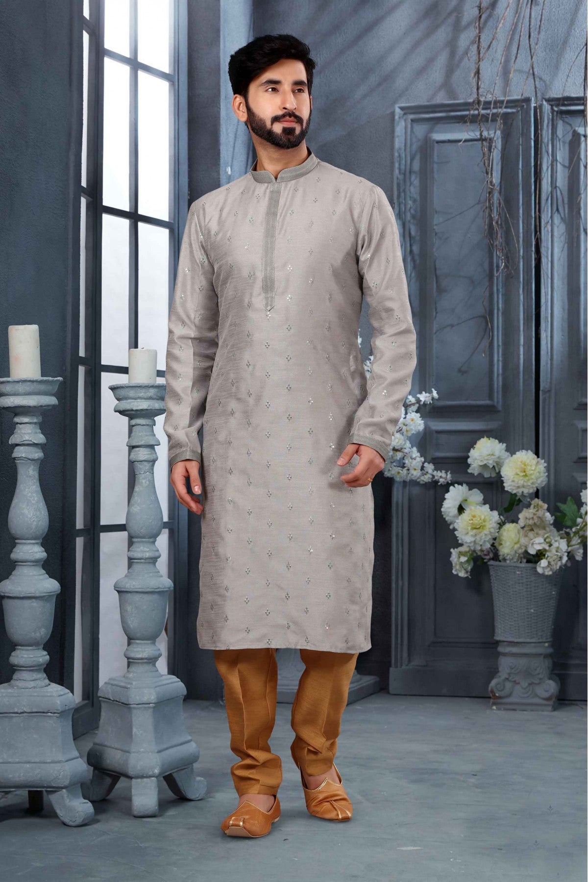 Grey Colour Kurta Pajama In Silk Fabric VSKP1040122