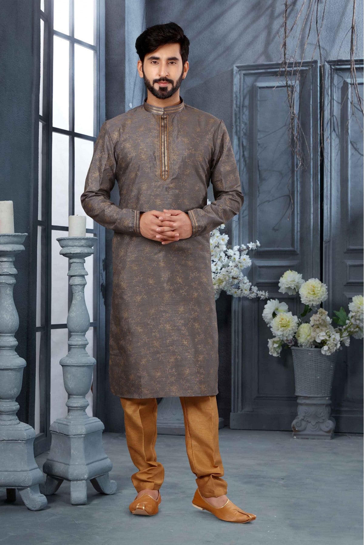 Grey Colour Kurta Pajama In Silk Fabric VSKP1040138