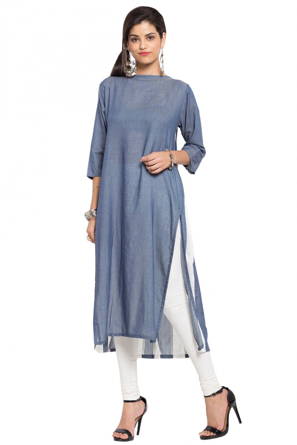 Grey Colour Plus Size Cotton Kurti