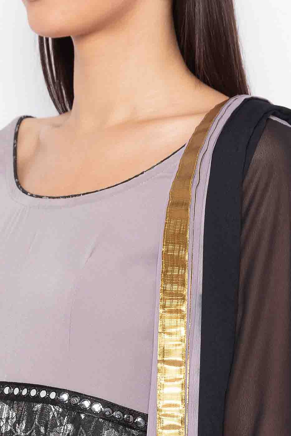 Grey Colour Plus Size Crepe Embroidery Anarkali Suit VSSS1070235