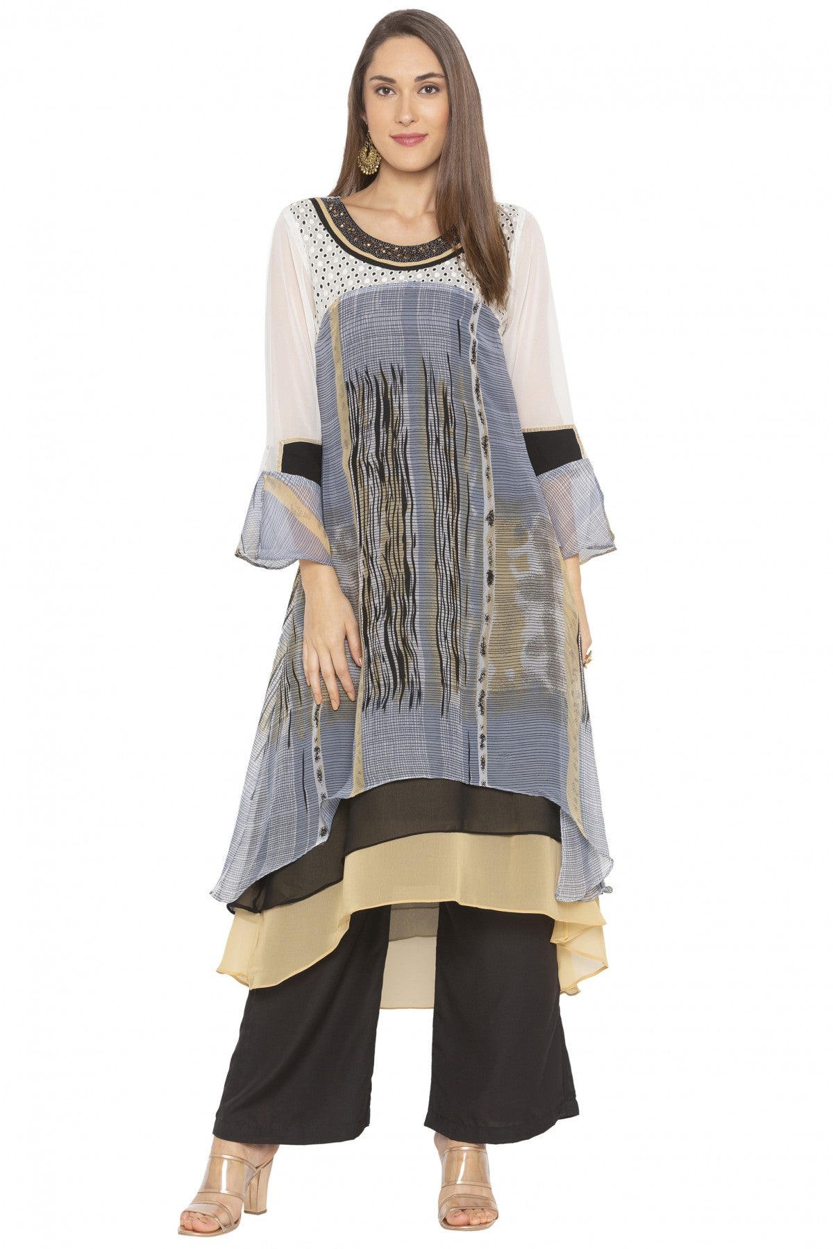 Grey Colour Plus Size Georgette Embroidery Kurti