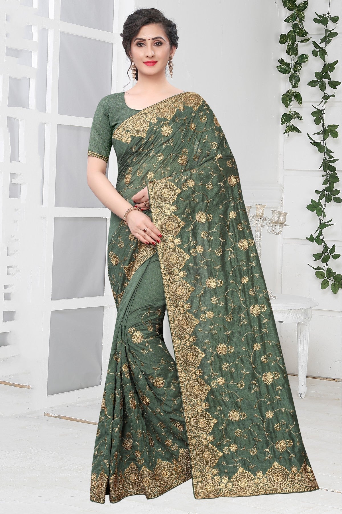 Grey Colour Vichitra Silk Designer Saree VSSD1090124