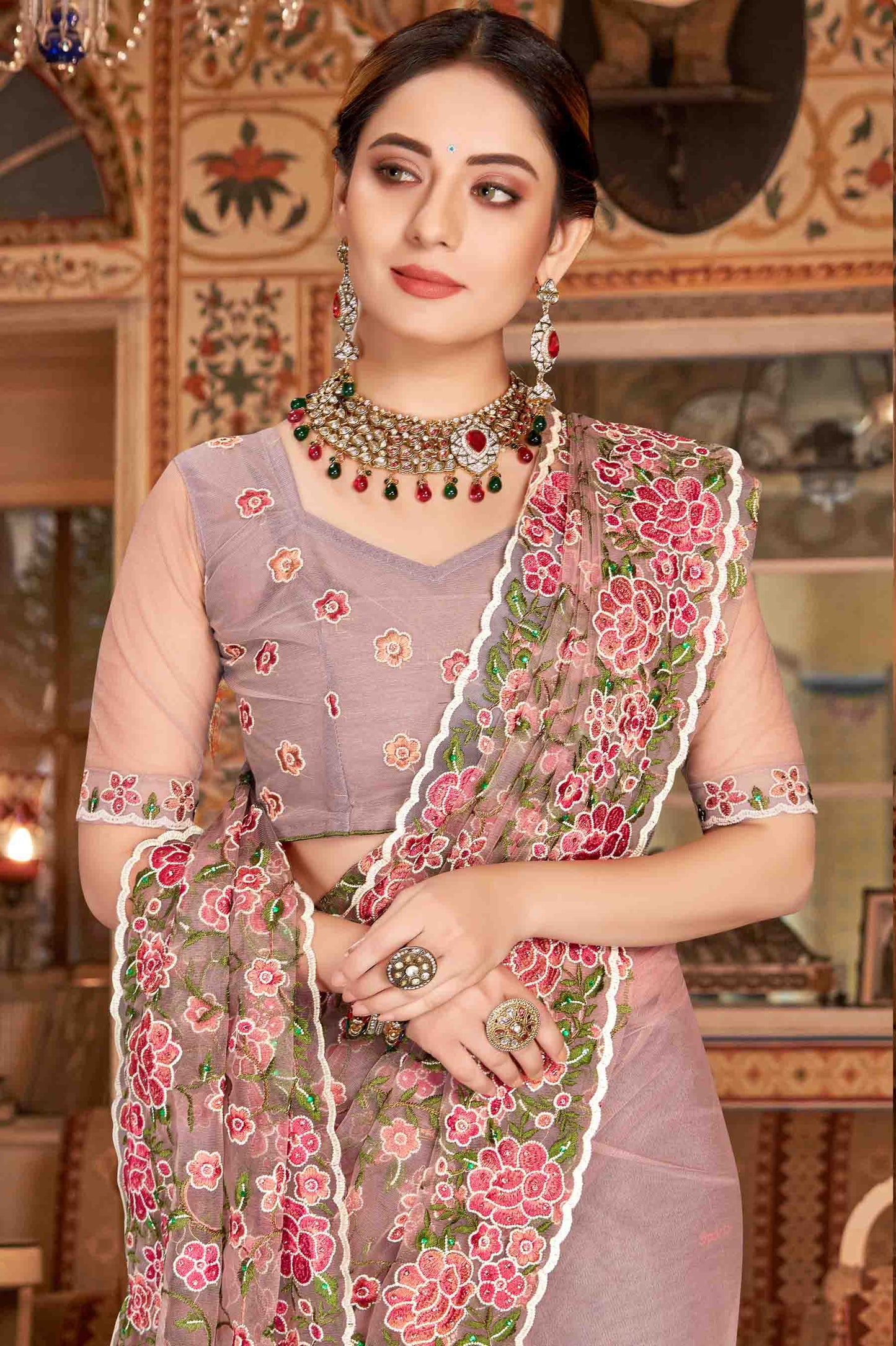 Lavender Colour Net Designer Saree VSSD1090526