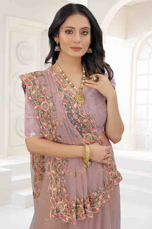 Lavender Colour Net Designer Saree VSSD1090543